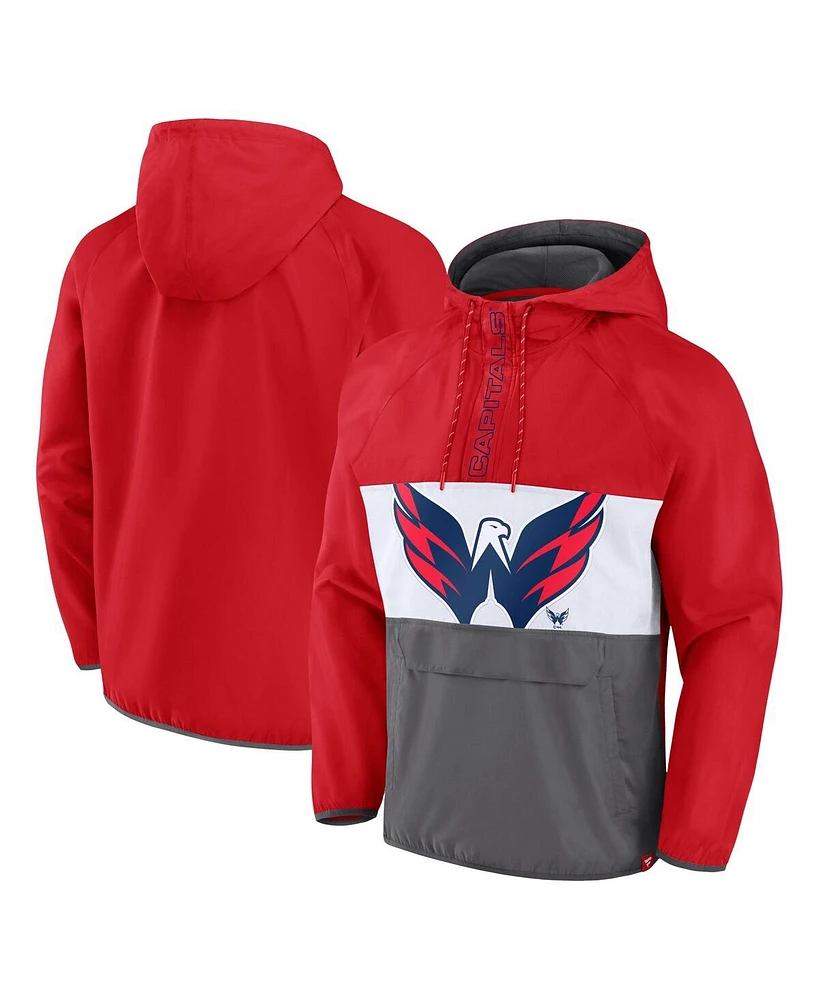 Fanatics Men's Red Washington Capitals Flagrant Foul Anorak Raglan Half-Zip Hoodie Jacket