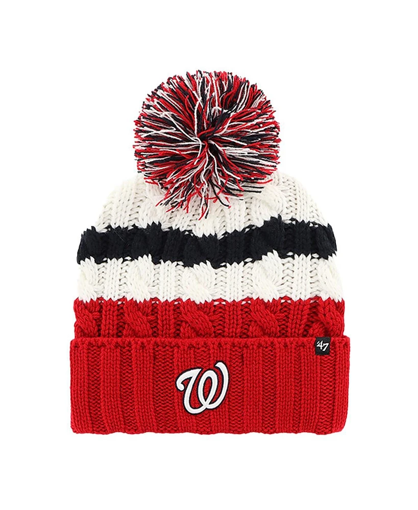 '47 Brand Women's White/Red Washington Nationals Ashfield Cuffed with Pom Knit Hat