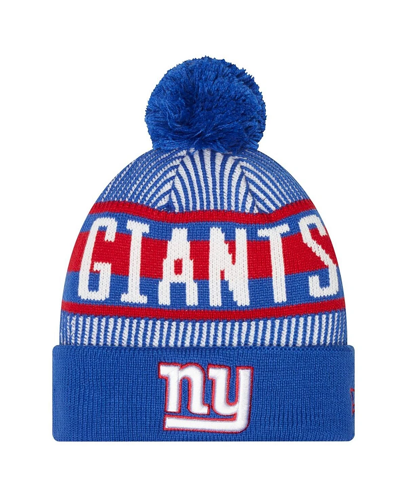 New Era Big Boys and Girls Royal New York Giants Striped Cuffed with Pom Knit Hat