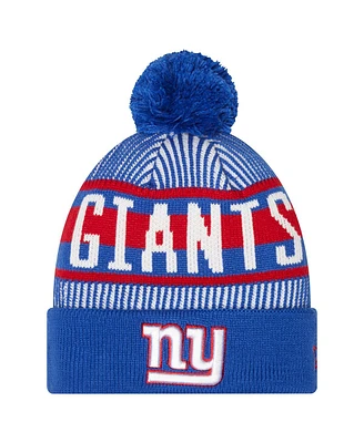 New Era Big Boys and Girls Royal New York Giants Striped Cuffed with Pom Knit Hat