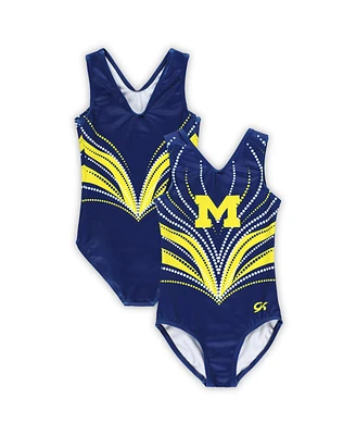 Gk Elite Big Boys and Girls Navy Michigan Wolverines Replica Leotard