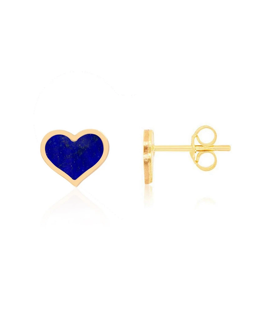 The Lovery Large Lapis Heart Stud Earrings 14k Gold