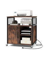 File Cabinet on Wheels with Charging Station and Cable Management Hole for Organized Convenient Office Storage