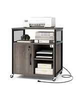 File Cabinet on Wheels with Charging Station and Cable Management Hole for Organized Convenient Office Storage