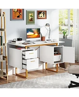Computer Desk with Floating Desktop and Dual Drawers for Sleek Design and Efficient Storage