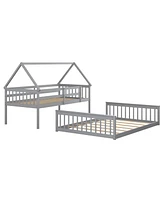 House Bunk Bed with Ladder, Guardrails, and Playhouse Design for Kids Bedroom Furniture