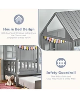 Bed Frame House Bed with Trundle and Tall Roof