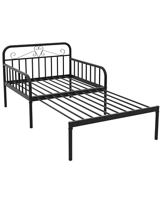 Extendable Metal Daybed to Bed with Guardrails and Armrests