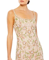 Women's Sleeveless Hand Beaded Floral Midi Dress
