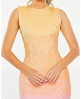 Women's High Neck Ombre Sequin Midi Sheath Dress