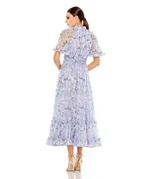 Women's Floral Print High Neck Raglan Sleeve Dress