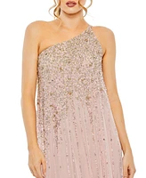 Women's One Shoulder Embellished Trapeze A Line Gown