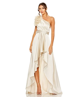 Women's Ruffled One Shoulder Cut Out Hi-Lo Gown