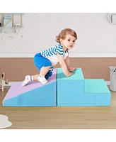 2-Piece Step and Slide Climber for Infants Toddlers Soft Play Set with Blocks Baby Fun