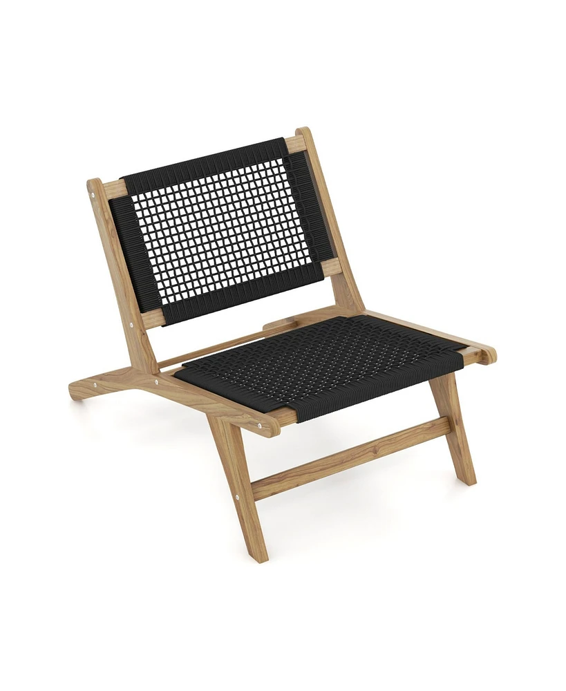 Indoor Outdoor Teak Wooden Chair with Handwoven Cordage Seat and Backrest