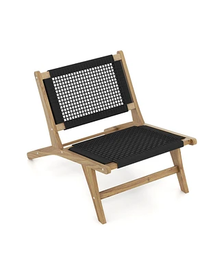 Indoor Outdoor Teak Wooden Chair with Handwoven Cordage Seat and Backrest