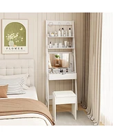 Vanity Desk Set with Flip Top Mirror Hidden Storage Compartments and Cushioned Stool
