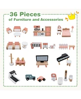 Corner Dollhouse Playset with 6 Rooms & 36 Pieces Fun Interactive Toy for Kids