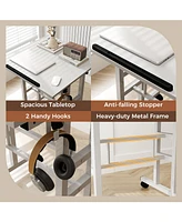 Mobile Standing Desk Height-Adjustable Laptop Cart with Split Top and Hanging Hooks