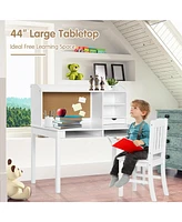 Kids Desk and Chair Set Study Writing Desk with Hutch and Bookshelves-White