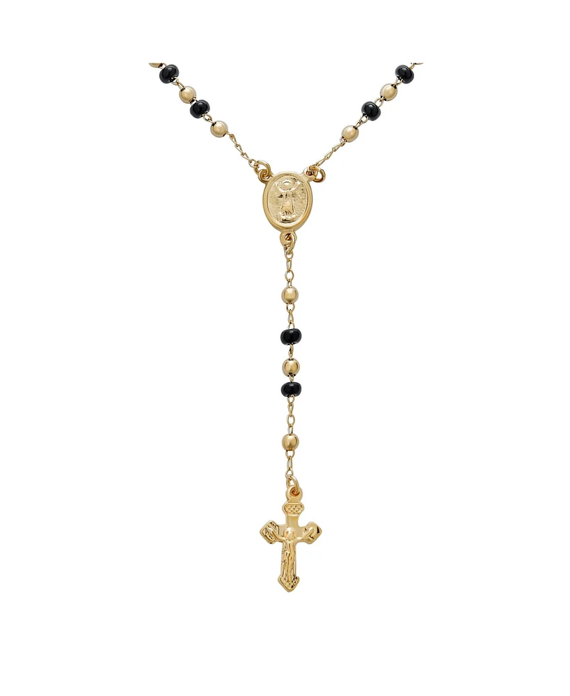 Bling Jewelry Religious Black & Gold Bead Rosary Necklace with Virgin Mary & Crucifix Cross