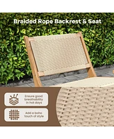 Teak Wooden Chair with Braided Rope Seat and Backrest for Backyard