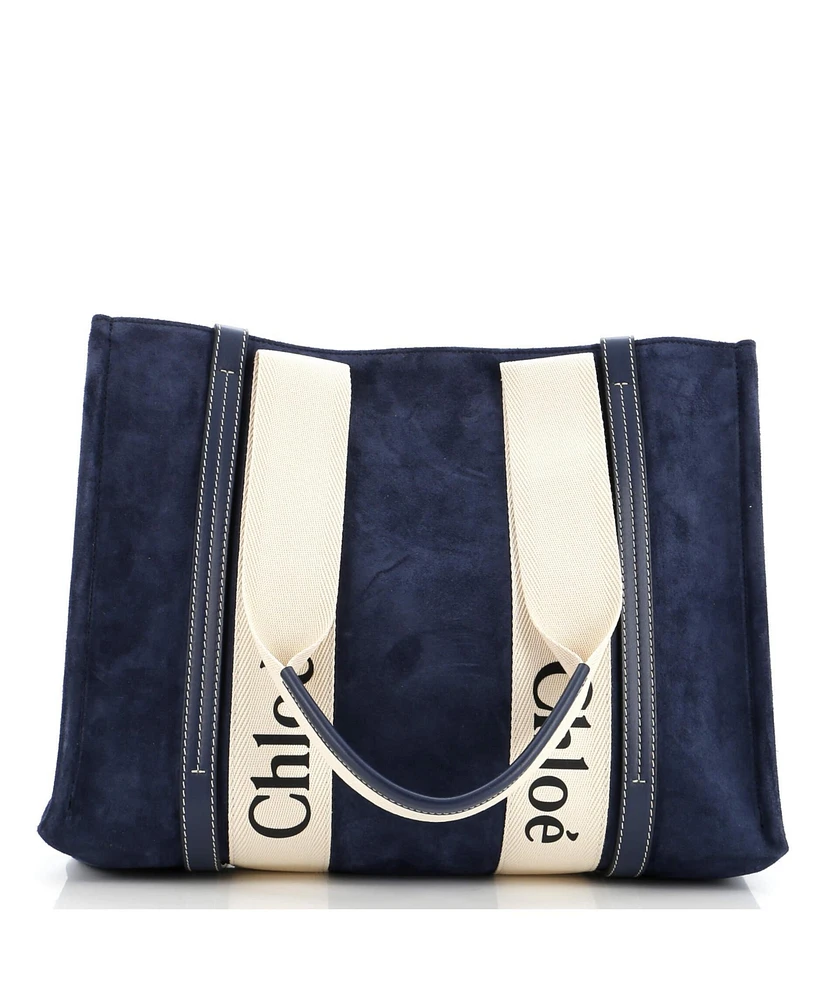 Pre-Owned Chloe Medium Woody Tote Suede with Canvas