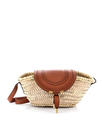 Pre-Owned Chloe Small Marcie Basket Crossbody Bag Raffia and Leather