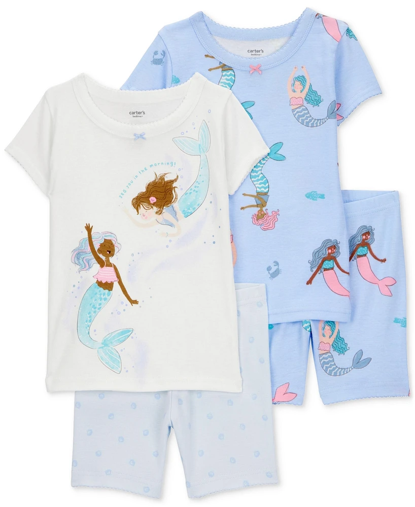 Carter's Toddler Girls Mermaid-Print Snug-Fit Cotton Pajamas, 4 Piece Set
