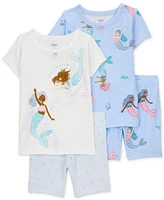 Carter's Toddler Girls Mermaid-Print Snug-Fit Cotton Pajamas, 4 Piece Set