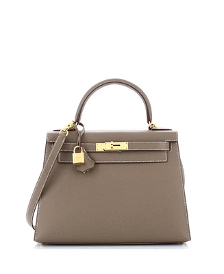 Pre-Owned Hermes Kelly 28 Handbag Grey Epsom with Gold Hardware