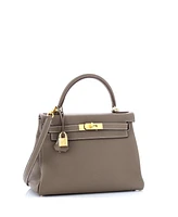 Pre-Owned Hermes Kelly 28 Handbag Grey Clemence with Gold Hardware
