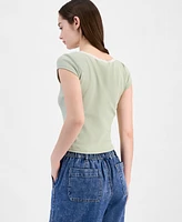 Just Polly Juniors' Lace Trimmed Short-Sleeve T-Shirt