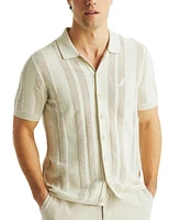 Nautica Men's Short Sleeve Textured Striped Polo Sweater