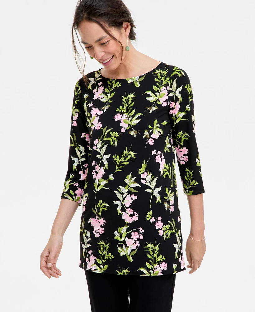 Jm Collection Women's Printed Boat-Neck 3/4 Sleeve Top, Exclusively at Macy's