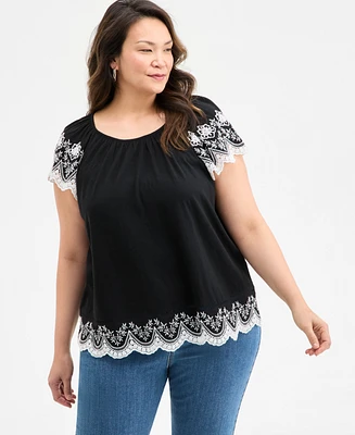 Style & Co Plus Scalloped-Hem Flutter-Sleeve Top, Exclusively at Macy's
