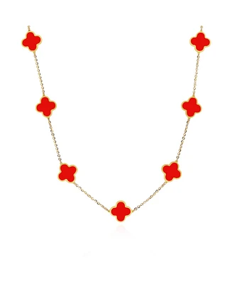 The Lovery Small Coral Clover Necklace 14K Gold