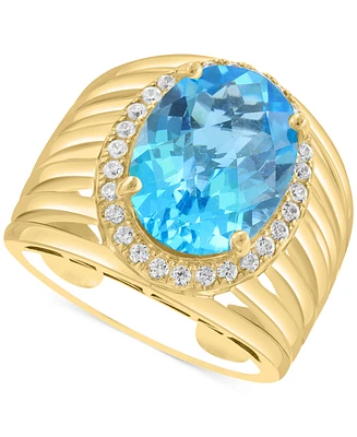 Effy Blue Topaz (7 ct. t.w.) & Zircon (1/2 ct. t.w.) Statement Ring in 14k Gold over Silver