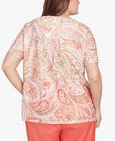 Alfred Dunner Plus Catalina Island Double-Knotted Paisley Crew Neck Top