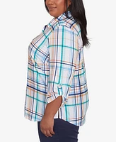 Alfred Dunner Plus Nantucket Plaid Knit Button Front Collared Top