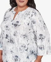 Alfred Dunner Plus Estate of Mind Monotone Floral Jacquard Top