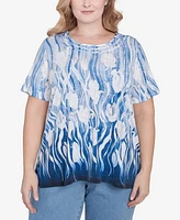 Alfred Dunner Plus Flower Power Tulip Border Knotted Neckline T-Shirt