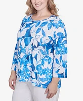 Alfred Dunner Plus Parrot Cay Monotone Cobalt Floral Top