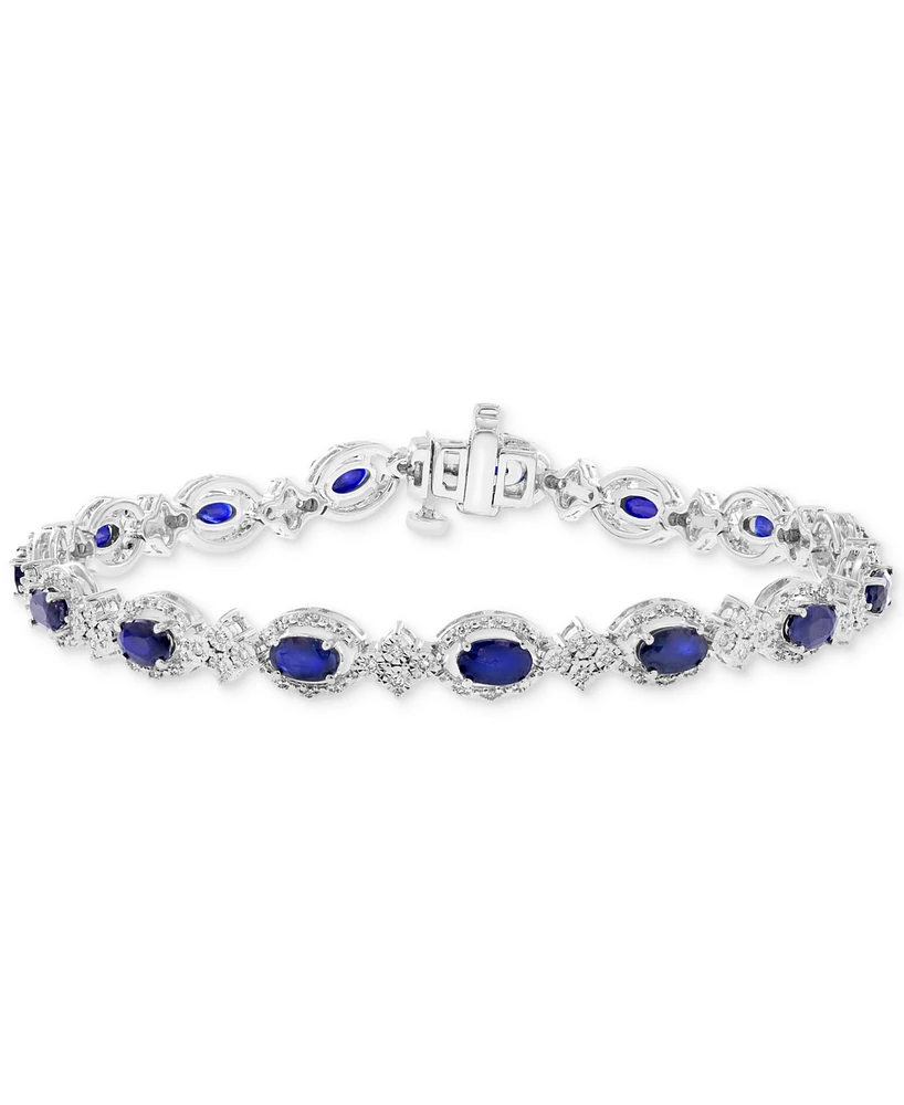 Effy Collection Diamond (1/2 ct. t.w.) & Blue Sapphire (4-1/4 ct. t.w.) Bracelet in Sterling Silver