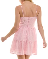 Trixxi Juniors' Tie-Front Embroidered Mini Dress