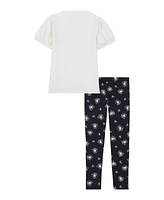 Calvin Klein Toddler and Little Girls 2-Piece Puff Sleeve Tie-Front Top Floral Stretch Leggings Sets