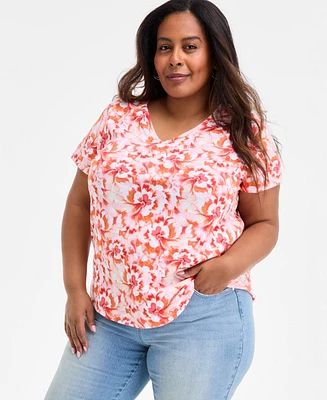 Style & Co Plus Printed V-Neck T-Shirt