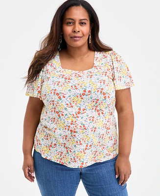Style & Co Plus Printed Square-Neck Short-Sleeve Top