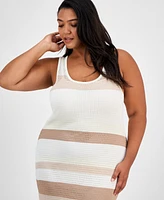Bar Iii Trendy Plus Open-Stitch Striped Midi Dress, Exclusively at Macy's