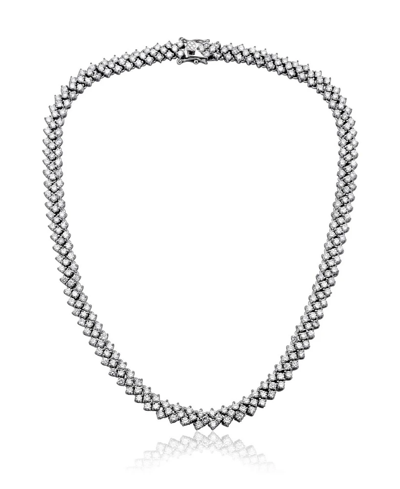 Sterling Silver White Gold Plated with Clear Cubic Zirconia Braided Tennis Necklace